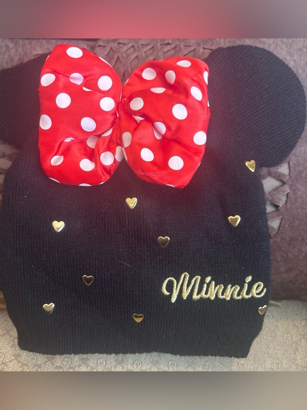 Disney Black Beanie with Red Polka Dot Bow